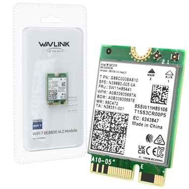 WAVLINK WiFi 7 Carte WiFi, 8774Mbps Tri-Band BE200 M.2 NGFF Network Module with Bluetooth 5.4, MU-MIMO, WPA3, Support Windows 10/11(64-bit) Laptop, Non Disponible pour Les Cartes mères AMD