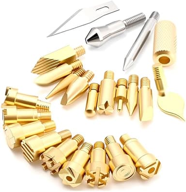 Chiloskit Lot de 23 embouts de pyrogravure, kit de tampons de lettres, chiffres et alphabet pour pyrogravure, pochoirs et gabarits pour embossage, marquage, artisanat personnalisé, outils-cadeau pour