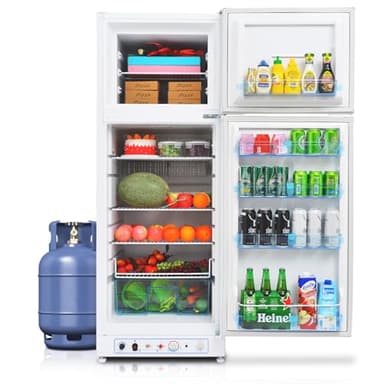 SMETA Frigo Gaz avec Congélateur 265L, Réfrigérateur Congélateur 2 Voies Gaz/220V, Frigo Camping Gaz pour Camping-Car, Caravane, Mobile-Home, Garage, Blanc