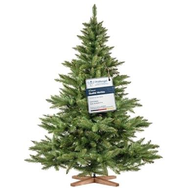 FairyTrees Sapin de Noël Artificiel 180cm NORDMANN | Arbre de Noël avec Support en Bois | Sapin avec Tronc Vert | Made in EU