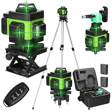 Niveau laser, KKnoon 4D 16 lignes horizontales et verticales, avec 2 piles rechargeables et une rallonge de 1,2 m en alliage, réglable sur 3 hauteurs, pour trépied - Vert (Vert)