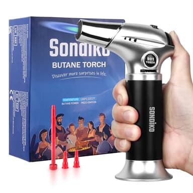 Sondiko Chalumeau de Cuisine S901, Briquet Rechargeable avec Verrouillage de Sécurité et Flamme Réglable pour le Bricolage, la Crème Brûlée, le Barbecue et la Cuisson, Gaz Butane non Inclus