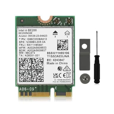Carte sans Fil WiFi 7 Intel BE200 NGW, 5800 Mbps M.2/NGFF Carte sans Fil, Bluetooth 5.4, Tri-Band 2.4/5/6 GHz, Support réseau Windows 10/11 (64bit), Linux (AMD Non supporté)