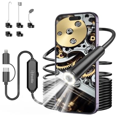 Caméra d'inspection Endoscope, Ferdiiz 1920P HD Borescope Caméra, Endoscope en Forme de Serpent Semi-Rigide de 5 mètres avec 8 lumières LED réglables, IP67 Étanche Outil pour Tuyau de vidange pour