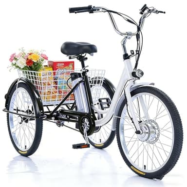 GCLCPAEN Tricycle Électrique pour Adultes,Roues De 24“,Vélo À Trois Roues pour Adultes Et Seniors,Tricycle Adulte,3 Modes De Conduite,Siège Réglable,Capacité De Charge De 180Kg,Conduite Fluide