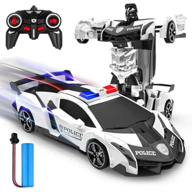 Voiture Télécommandée Enfants, 2 en 1 Jouets Robot/Voiture Police Transformable Rechargeable RC Car Course Radiocommande avec 360°Rotation, Idée Cadeau Anniversaire 3 4 5 6 7 8 9 Ans Garçon Fille