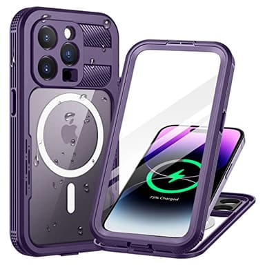 Lanhiem Coque pour iPhone 14 Pro Max Étanche [IP68 Imperméable+Compatible avec MagSafe] 360 Indestructible Antichoc Antipoussière Waterproof Etui Housse pour iPhone 14 Pro Max (6.7") Violet