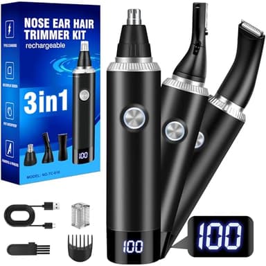 Tondeuse Nez,3-En-1 Coupe Poils Nez Et Oreilles USB Rechargeable,Indolore Rasoir Poil De NezHomme Professionnel,Pour Le NezOreilles Barbe Sourcils Corps,Pour Homme Et Femme,IPX7 Imperméable