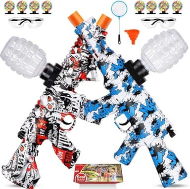 UTIJFOY Lot de 2 Jouets Blaster à Billes en Gel, Double modèle Splatter Blaster pour activités de Plein air, Jeu d'équipe, Noël, Halloween, Nouvel an, Anniversaire.