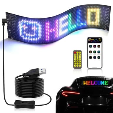 BRIMETI Panneau LED Affichage Enseigne Lumineux Voiture 37.5x9cm USB 5V﻿ Personnalisé Programmable Flexible Lumineuse Camion Écran Yeux LED Application avec Bluetooth pour Magasin Design DIY Dynamique