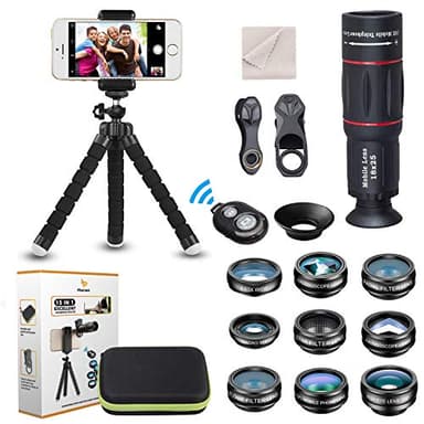 15 en 1 Kit de lentilles de caméra universel pour téléphone 18X Téléobjectif Objectif grand angle,macro,Fisheye CPL flux étoile radial déclencheur à distance pour la plupart des téléphones intelligent