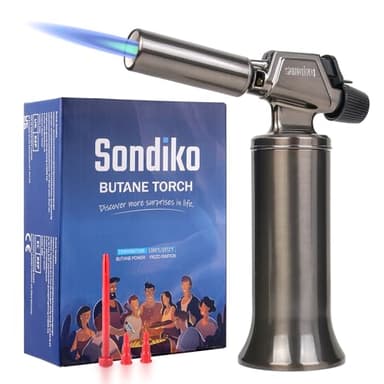 Sondiko Chalumeau Au Butane, Chalumeau Rechargeable à Grande Flamme En MéTal, De Qualité SupéRieure, Et RéSistante Au Vent Pour La Cuisine, Le Barbecue, La Soudure(Gaz Butane Non Inclus)