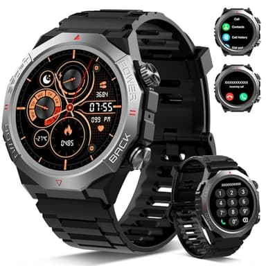 Militaire Montre Connectée Homme Femme avec Appel Bluetooth, 1.39" HD Smartwatch Motre Sport avec 110+ Modes Sportifs, Podometre Cardiofrequencemetre Sommeil, Etanche IP68 pour Android/iOS (Noir)
