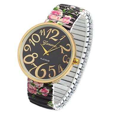 Montres lumineuses élastiques pour femmes à quartz FlowerShrink Montre pour femme pour petits poignets, Noir , taille unique