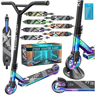 KESSER® Trottinette Freestyle | Trottinette Freestyle X-Limit | Direction à 360° | Roulements à Billes ABEC 9 de 100 mm | Roues en polyuréthane | Robuste | Rainbow