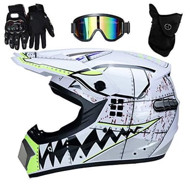 UIGJIOG Casque Moto Enfant, Casque de Cross pour Enfant, avec Goggle/Gants/Masque, D. O. T Standard, pour BMX MTB Quad Enduro ATV Scooter, S(52~53cm)