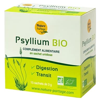 Psyllium Blond Bio Complement alimentaire en Sachet (15 x3 gr) - Fibre Naturelle pour une Digestion Saine
