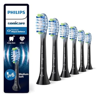 Philips Sonicare C3 Premium Plaque Defence - têtes de brosse à dents de rechange d'origine, noir, lot de 6, HX9046/88