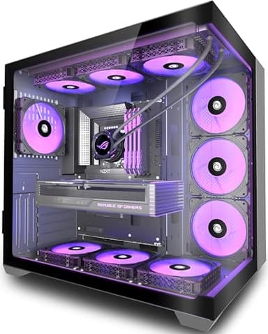 ANSAITE Boîtier PC ATX 9 Ventilateurs PWM ARGB pré-installés, Boîtier PC Gaming Mid-Tower, Boîtier Informatique panoramique en Verre trempé avec Type-C, Support de radiateur 360mm ，Noir(H-D9)