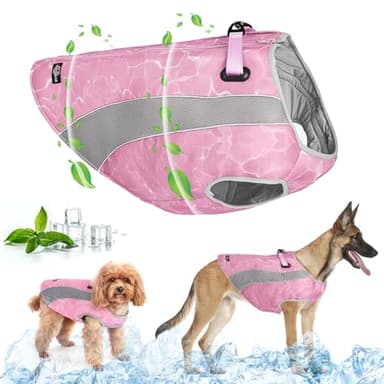 Gilet de Refroidissement pour Chiens avec Fermeture Éclair Réglable, Veste Légère avec Technologie de Microfibre Rafraîchissante par Évaporation, T-Shirt de Protection UV pour la Plage (Rose, M)