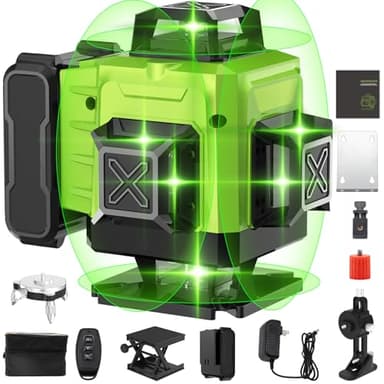 Niveau Laser 4 x 360°, Niveau Laser 360 Autonivelant 4D 16 Lignes avec 1 x Batteries Rechargeables, avec Support Mural, pour Travaux de Construction et Décoration Intérieure