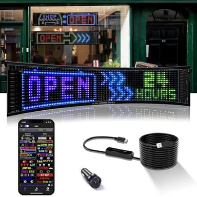 JDVOOTD Flexible Panneau Affichage LED - 68 x 12CM Panneau Lumineux Camion Personnalisé - Contrôle d'application Bluetooth 5V/2A - yeux LED programmable pour Magasin, Voiture