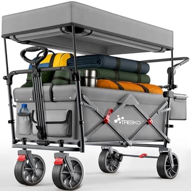 TRESKO® Chariot de courses pliable avec toit, compartiment réfrigéré et stores latéraux | Charrette à bras pouvant supporter jusqu'à 150 kg | Chariot de transport avec roues en caoutchouc plein et