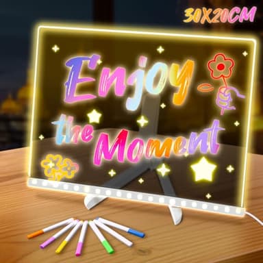 Tablette Lumineuse Dessin Enfant avec 7 Stylos Colorés,Tableau Magique LED, Idee Cadeau Fille 4 5 6 7 8 9 10 11 12 ans, Noël Cadeaux pour Ado Fille/Garçon, 30x20cm