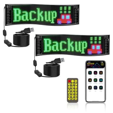 NEWFUN Lot de 2 panneaux d'affichage LED programmables - Écran de 37,2 x 9,2 cm - 5 V/2 A Bluetooth Smart Apps - Panneau RVB - Panneau lumineux personnalisé pour voiture