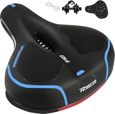 ROGTYO Selle de vélo Pro 2.0 en Gel - Large - Souple et Confortable - Respirante - Absorbe Les Chocs - Ergonomique - Mousse à mémoire de Forme - avec étanche (Pro 2.0 + Bleu)