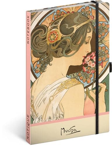 NOTIQUE Carnet à points avec élastique 13x21cm environ A5, Notebook Designer à couverture rigide, carnet à points, bloc-notes, journal, carnet pour adultes, femmes (Alphonse Mucha clé de voûte)