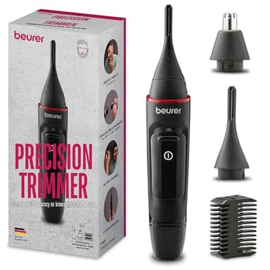 Beurer MN3X tondeuse de précision, tondeuse à cheveux à piles, 3 accessoires de haute qualité, pour le façonnage et la coupe des poils du nez, des oreilles et des sourcils, étanche