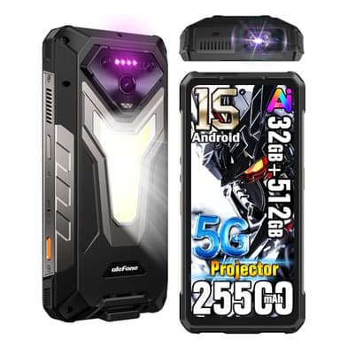 Ulefone Armor 34 Pro Plus 5G Téléphone Portable Incassable avec Projecteur,MTK 7400X 32Go+512Go/2TB,25500mAh Android 15 Smartphone Incassable,6.95" FHD+ 120Hz,64MP Vision Nocturne,1100LM Camping Lampe