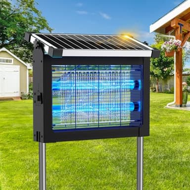 Dnenellr Lampe Anti Moustique, Anti Mouche Électrique Extérieur Solaire 4500V avec Capteur de Luminosité, Lampe Moustique Étanche avec Câble d’Extension 3M, Idéal pour Terrasse, Jardin (Noir)