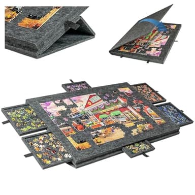 Table de Puzzle Inclinable,2 en 1 Planche à Puzzle Portable avec 6 Tiroirs & Couvercle,Table de Puzzle en Feutre Super Légère,pour Jusqu'à 1000PCS,Cadeau de Noël pour Adultes,Enfant (Noir)