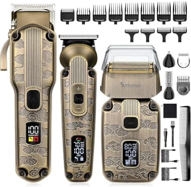 Scttomon Kit de toilette professionnel homme Tondeuse à barbe & coupe-cheveux, rasoir électrique à feuille tondeuse pour poils du nez et du corps