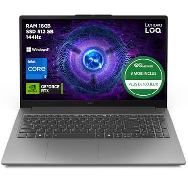 Lenovo LOQ 15IAX9E - Ordinateur Portable Gaming 15.6'' FHD 144Hz (Intel Core i7-12650HX, RAM 16Go, SSD 512Go, NVIDIA RTX 4050 6Go, Windows 11 Home) Clavier AZERTY - Gris