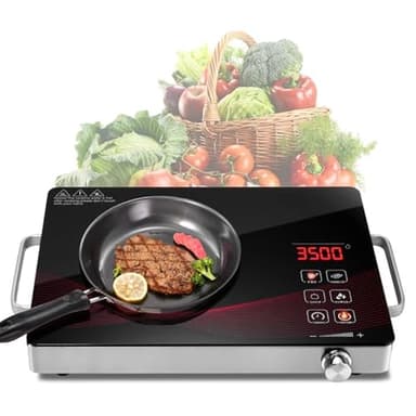 Lightasea Plaque de cuisson vitrocéramique infrarouge 220V,3500W, portable,4 modes de cuisson,commandes tactiles,minuterie 3 heures,compatible avec tous les types de casseroles