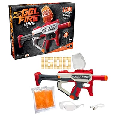 Nerf Pro Gelfire Mythic Blaster, 1600 Gelfire Rondes, trémie, batterie rechargeable, lunettes