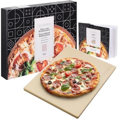 GOURMEO Pierre a Pizza pour Four - Pierre Refractaire Four en Cordiérite de 38 x 30 x 1,5 cm - Plaque Pizza Four Plat aussi pour Barbecue Electrique ou à Charbon Maximum 800°C