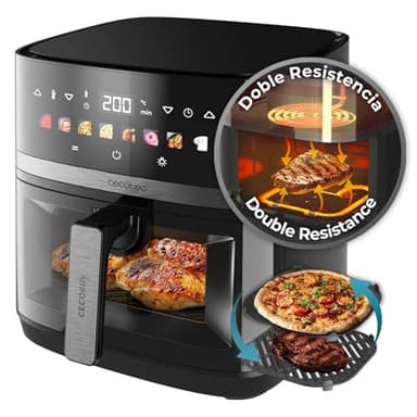 Cecotec Air Fryer Cecofry&Grill Duoheat 8000. Friteuse à Air sans Huile 8L, Grill et Plancha, Résistance Double, 2200W, Cuisson Uniforme, Moins de Graisse, Idéale pour Pizzas