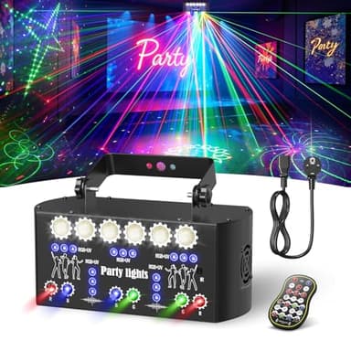BrightWish Jeux de Lumière DJ Professionnel RGB avec Effets Stroboscopiques et Laser, Télécommande IR, Éclairage de Scène pour Soirée, Fête, Anniversaire, Bar, DJ, DMX 512, Lumière Disco, Laser DJ