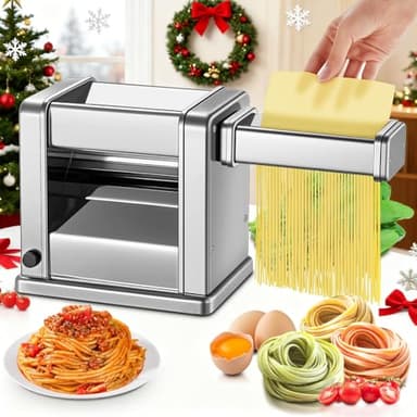 FOHERE Machine à Pâte Électrique Laminoir à Pâte Acier Inoxydable avec 2 Lames de 1.5 mm Rondes et 6.6 mm Plates, 7 Réglages 'Épaisseur pour Spaghettis/Fettuccine/Boulettes/Ravioli, Argent