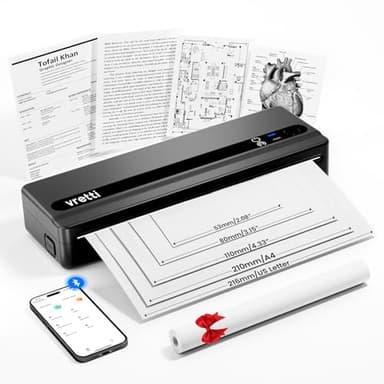 vretti Imprimante Thermique A4, PB821 Bluetooth Imprimante Portable sans Encre, Prend en Charge Le A4 Papier de Voyage sans Fil Compatible avec Android et iOS