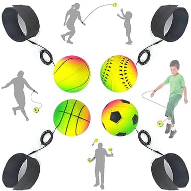 Jastown 4 Pièces balles rebondissantes avec Corde élastique et Bracelet, Jouet Multicolore en Caoutchouc pour Enfants, Entraînement Coordination Main-œil