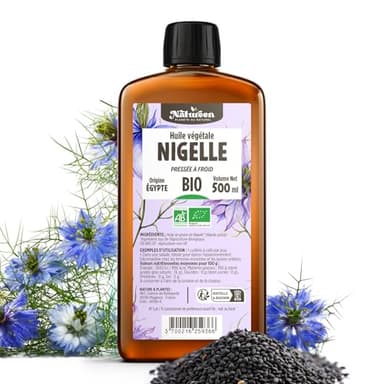 Huile de NIGELLE Bio 500 ml - Planète au Naturel - Pure, Naturelle et Pressée à froid - Alimentaire - Cheveux, Corps, Ongles