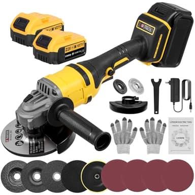 Teodute 1500W Meuleuse D'angle, 21V Disqueuse Sans Fil, Meuleuse Grinder pour Couper Polir et Meuler Poignée Courte (avec 2 x 5,0 Ah Batteries)