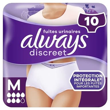 Culottes Pour Fuites Urinaires Always Discreet Femmes Plus, M, x10 Culottes, Retiennent Les Fuites Et Les Odeurs, Confortables Et Presque Imperceptibl