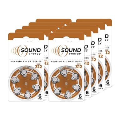 Energizer Sound Energy - Pile 312 Appareil Auditif (Lot de 60) - Performances Longue durée - pour Aide Auditive - Fabriqué en Europe - Conservation 4 Ans [Exclusivité Amazon]