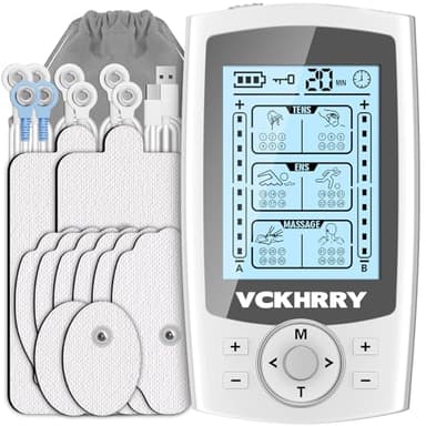 VCKHRRY 3 EN 1 TENS EMS Électrostimulateur Musculaire pour le soulagement de la douleur, la stimulation musculaire, avec 2 Canaux Indépendant, 36 Programmes de Massage, 10 électrodes